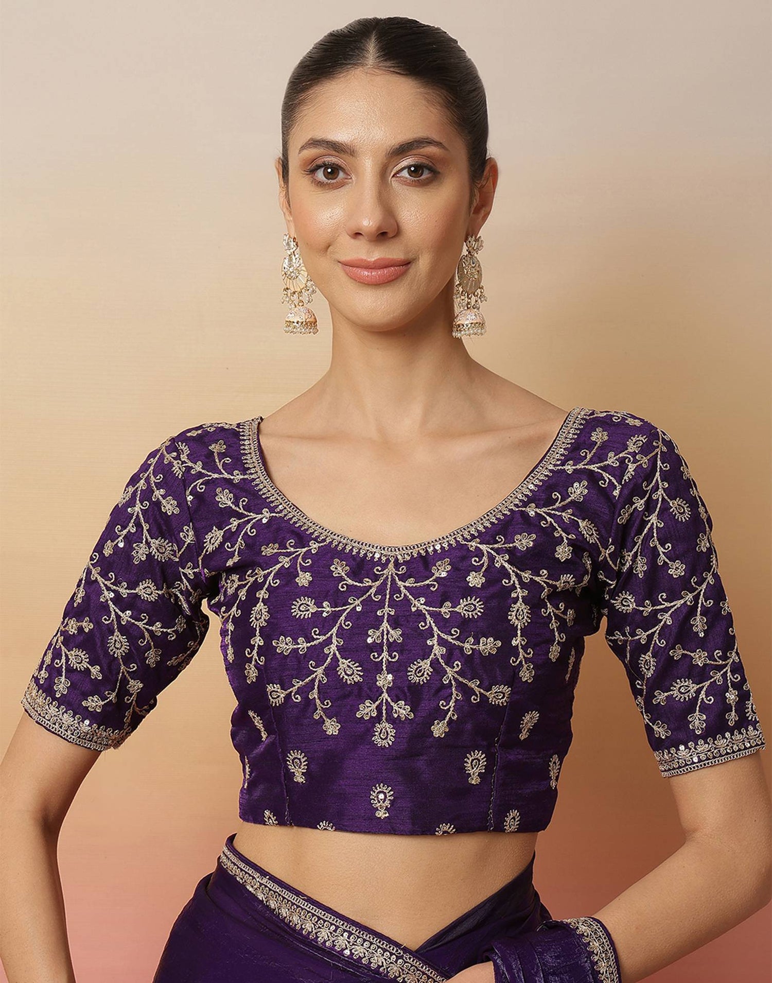 Purple Tissue Silk Sequence Lace Saree