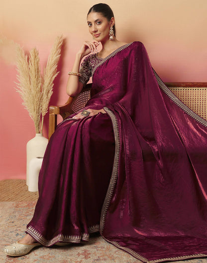 Dark Wine Tissue Silk Sequence Lace Saree