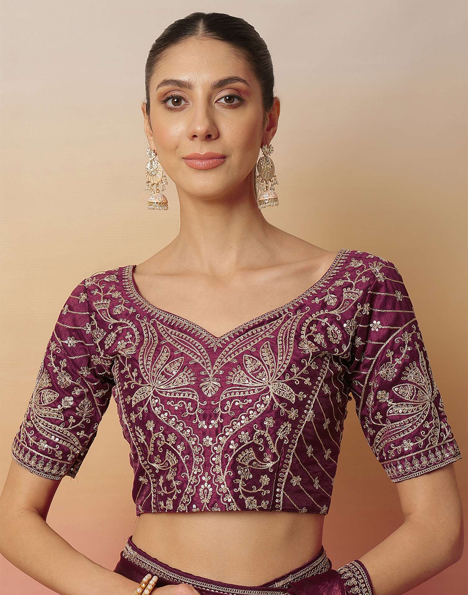 Dark Wine Tissue Silk Sequence Lace Saree