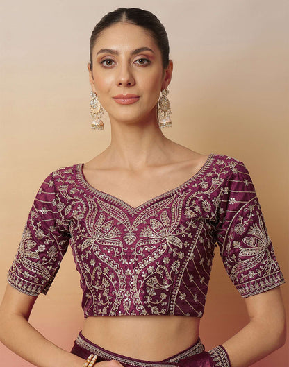 Dark Wine Tissue Silk Sequence Lace Saree