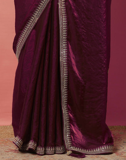 Dark Wine Tissue Silk Sequence Lace Saree