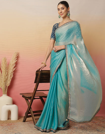 Light Blue Tissue Silk Sequence Lace Saree