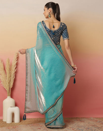 Light Blue Tissue Silk Sequence Lace Saree