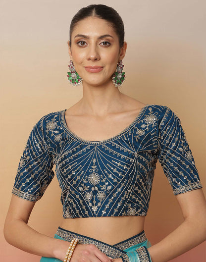 Light Blue Tissue Silk Sequence Lace Saree