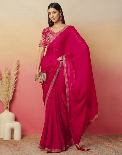 Dark Pink Tissue Silk Sequence Lace Saree