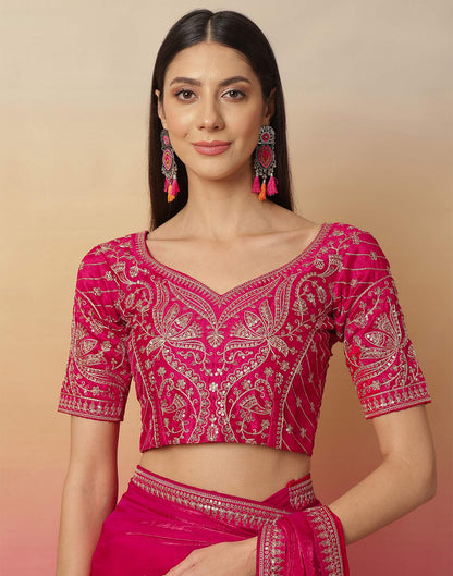 Dark Pink Tissue Silk Sequence Lace Saree