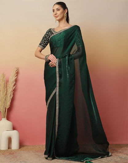 Dark Green Tissue Silk Sequence Lace Saree