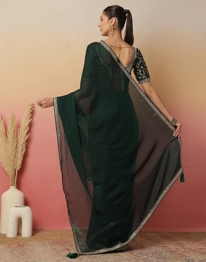 Dark Green Tissue Silk Sequence Lace Saree