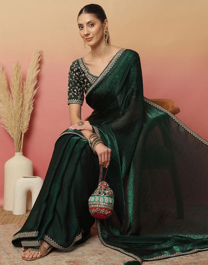 Dark Green Tissue Silk Sequence Lace Saree