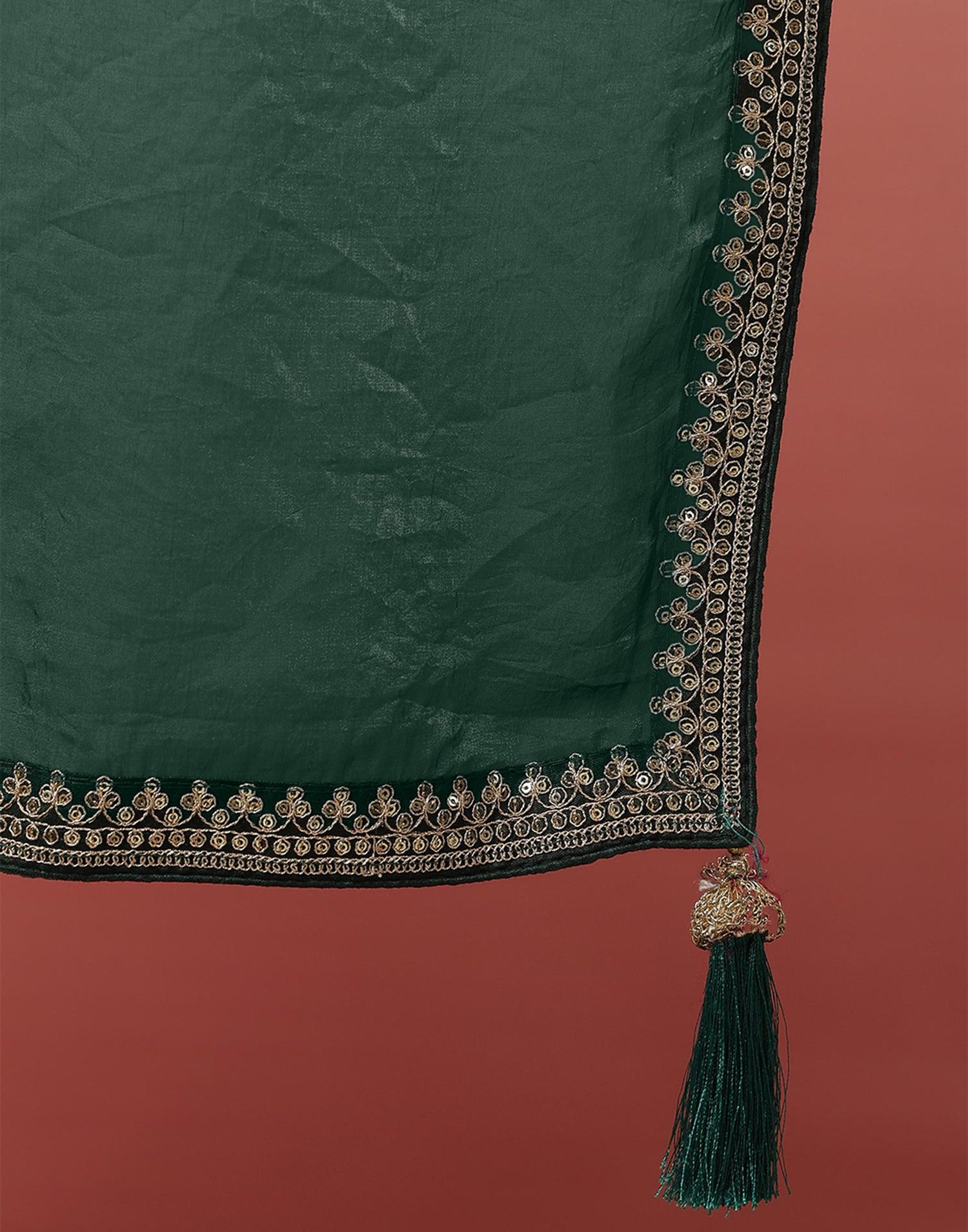 Dark Green Tissue Silk Sequence Lace Saree