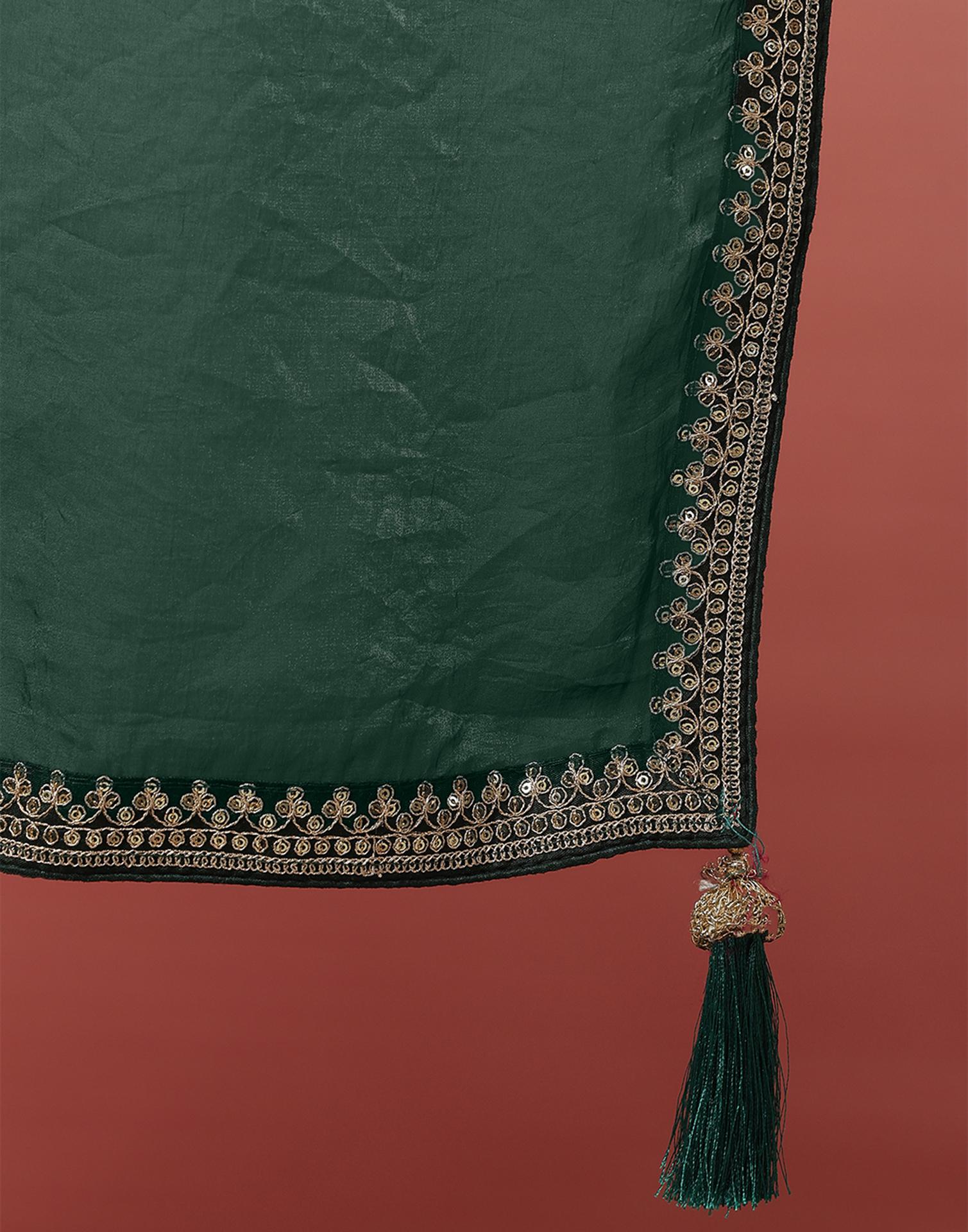 Dark Green Tissue Silk Sequence Lace Saree