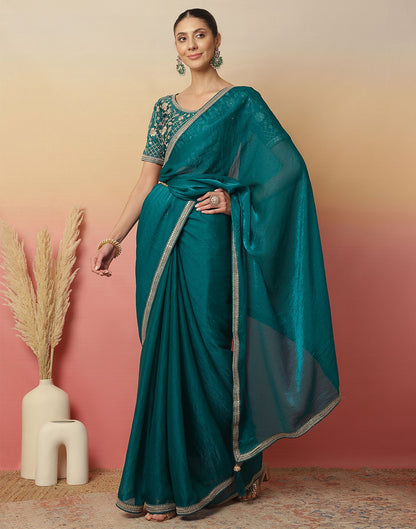 Teal Green Shimmer Sequence Lace Saree