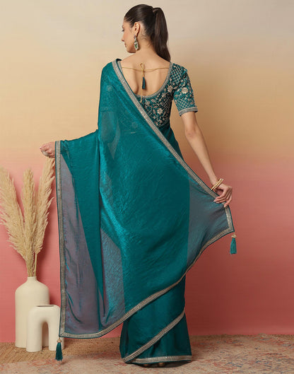 Teal Green Shimmer Sequence Lace Saree