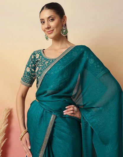 Teal Green Shimmer Sequence Lace Saree