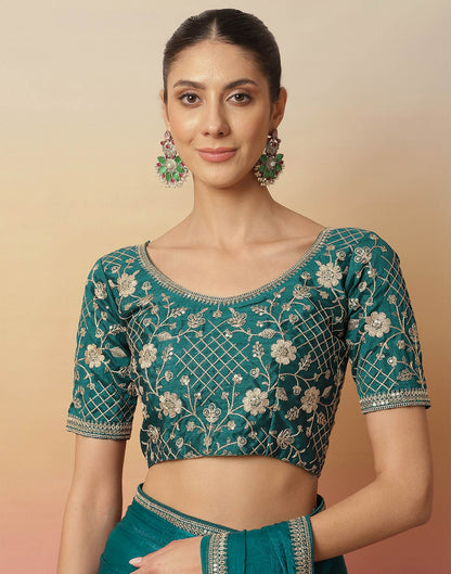 Teal Green Shimmer Sequence Lace Saree