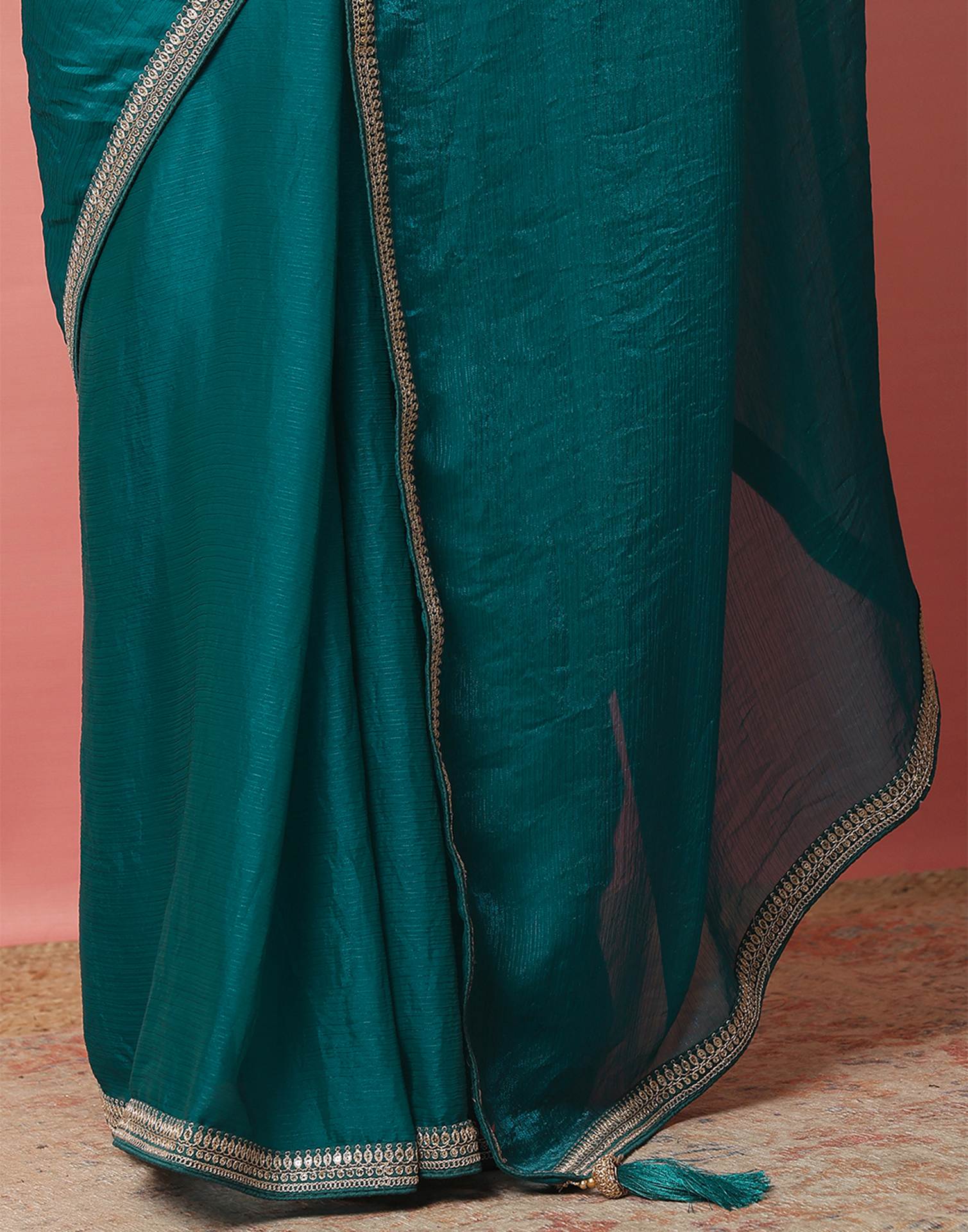 Teal Green Shimmer Sequence Lace Saree
