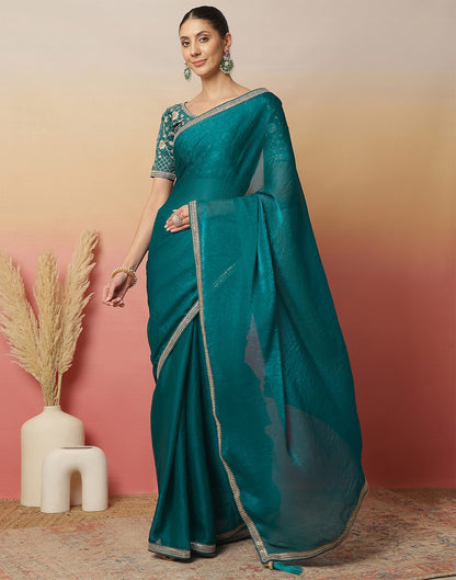 Teal Green Shimmer Sequence Lace Saree