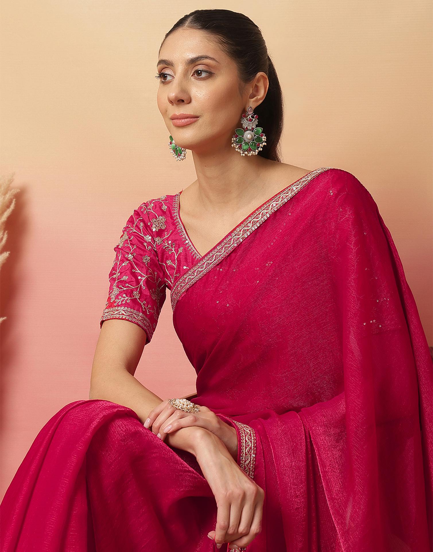 Rani Pink Shimmer Sequence Lace Saree