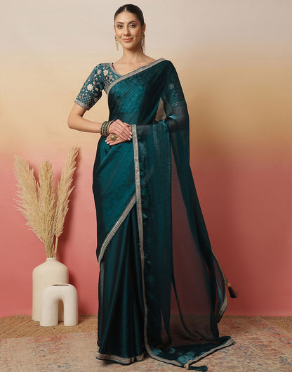 Rama Green Shimmer Sequence Lace Saree