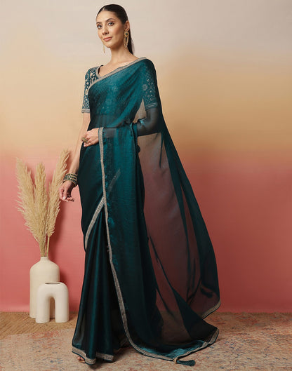 Rama Green Shimmer Sequence Lace Saree