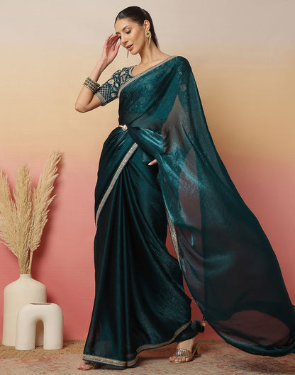Rama Green Shimmer Sequence Lace Saree