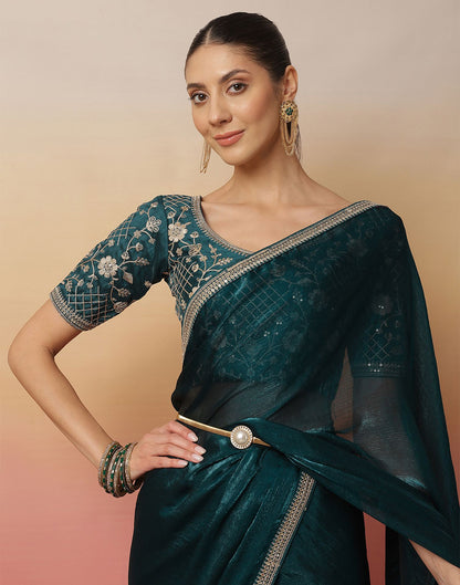 Rama Green Shimmer Sequence Lace Saree
