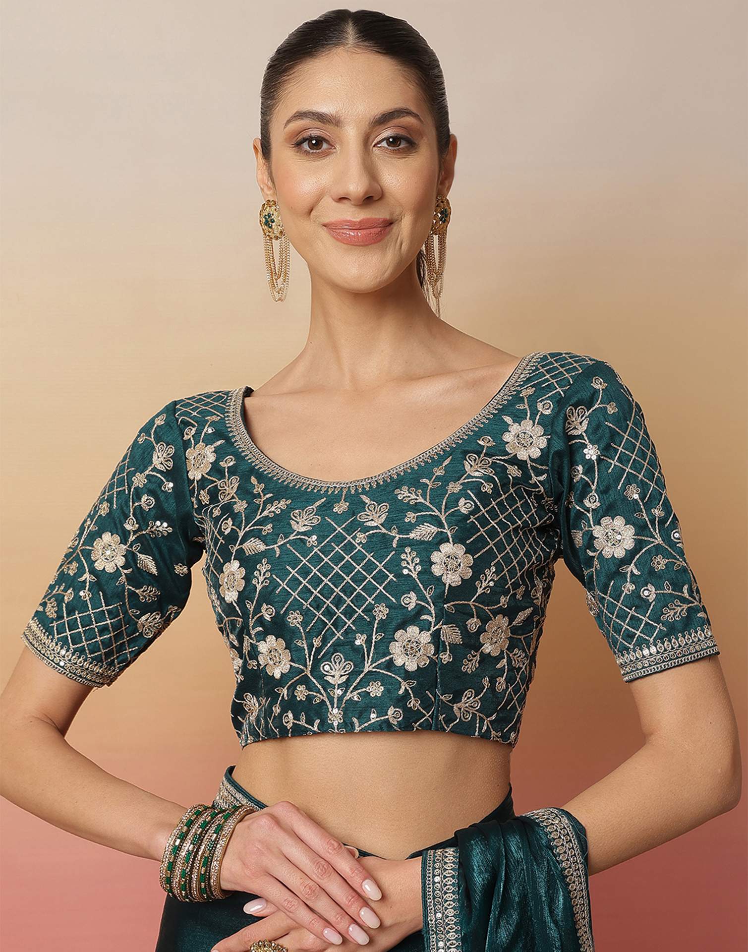 Rama Green Shimmer Sequence Lace Saree