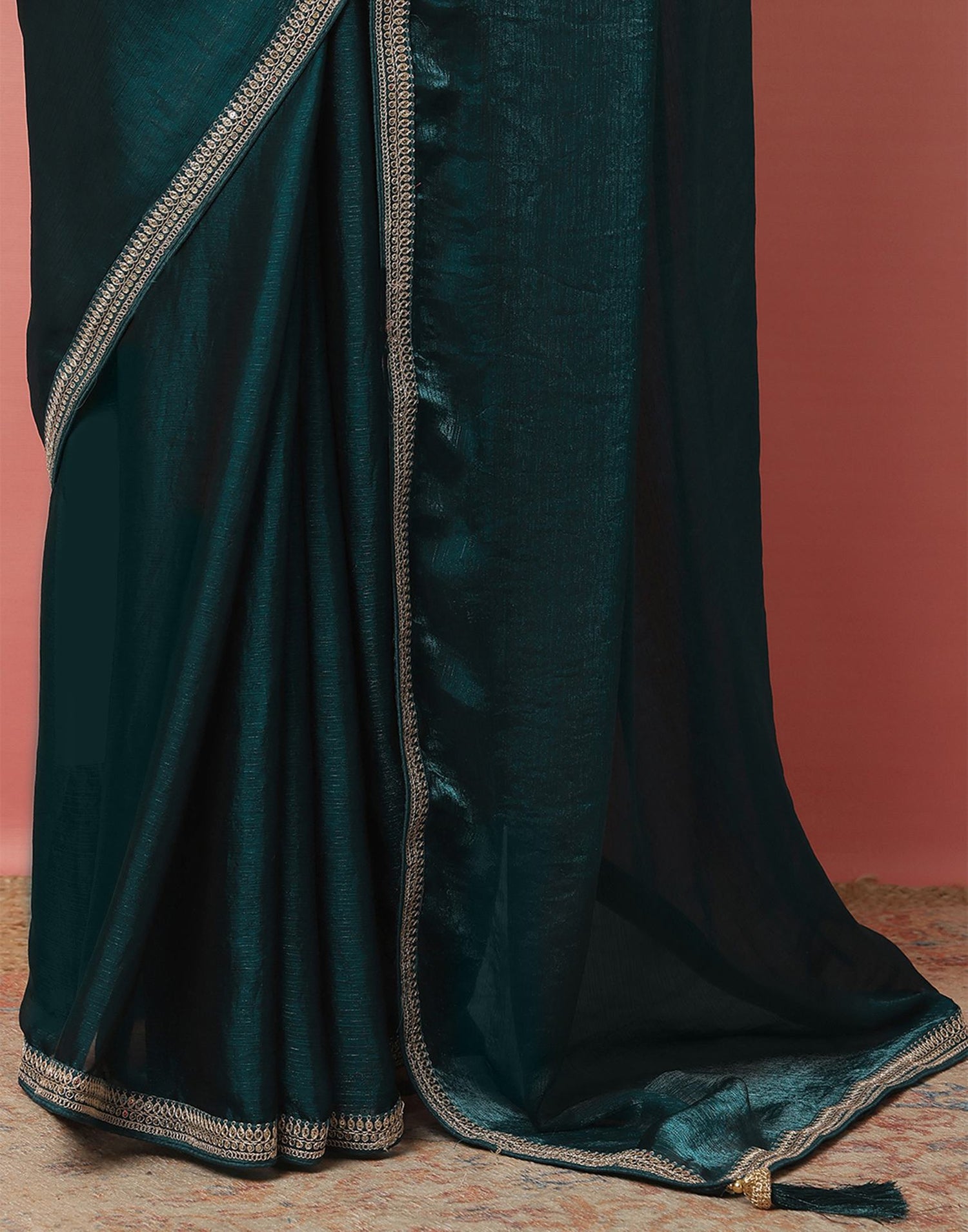 Rama Green Shimmer Sequence Lace Saree