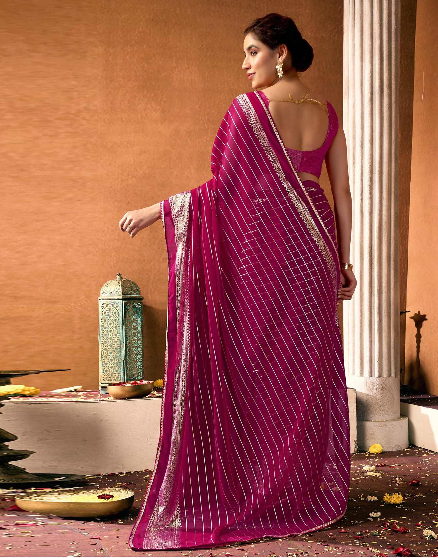 Magenta Georgette Foil Printed Saree