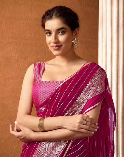 Magenta Georgette Foil Printed Saree