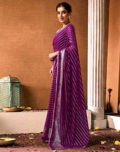 Dark Purple Georgette Foil Printed Saree
