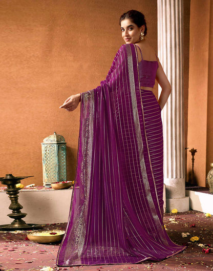 Dark Purple Georgette Foil Printed Saree