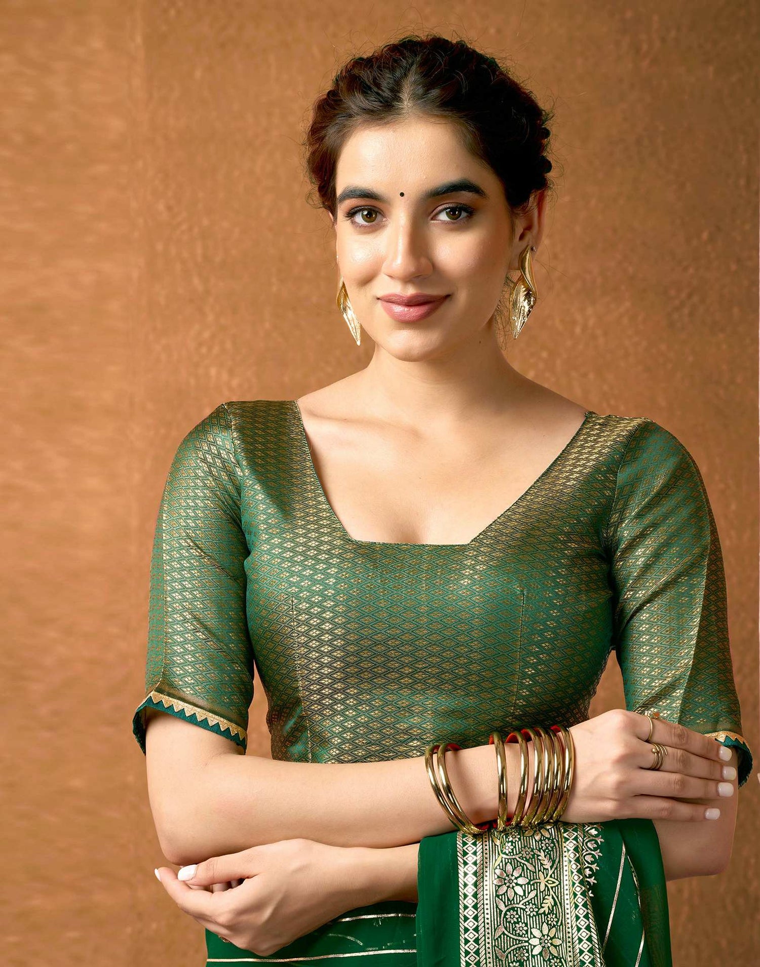 Dark Green Georgette Foil Printed Saree