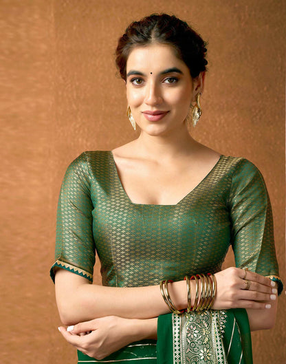 Dark Green Georgette Foil Printed Saree