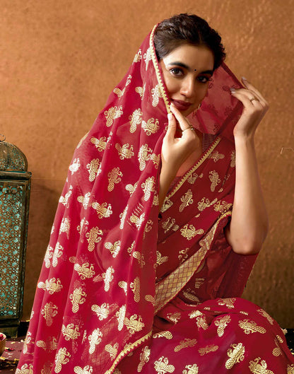 Red Georgette Foil Printed Saree