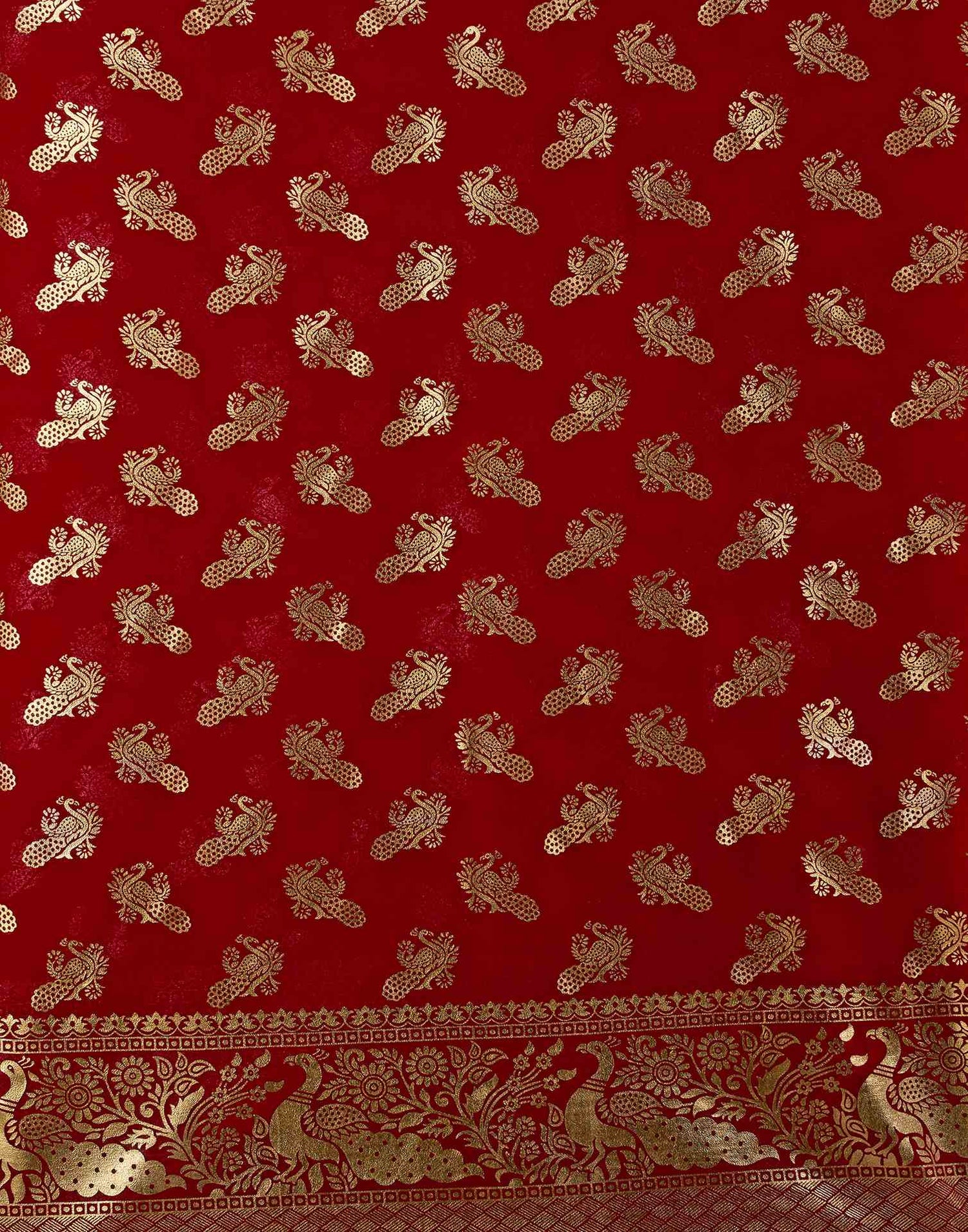 Red Georgette Foil Printed Saree
