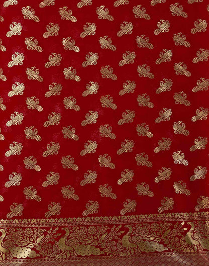 Red Georgette Foil Printed Saree