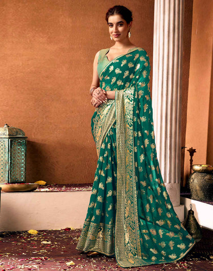 Teal Green Georgette Foil Printed Saree