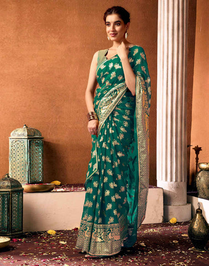 Teal Green Georgette Foil Printed Saree