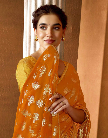 Yellow Georgette Foil Printed Saree