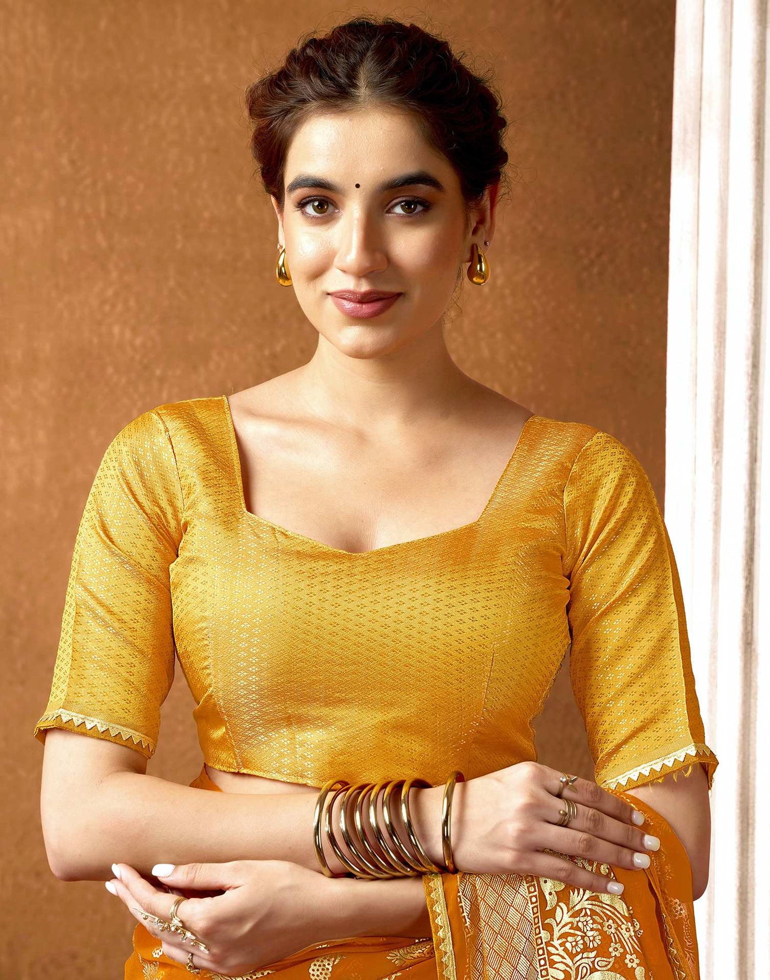 Yellow Georgette Foil Printed Saree