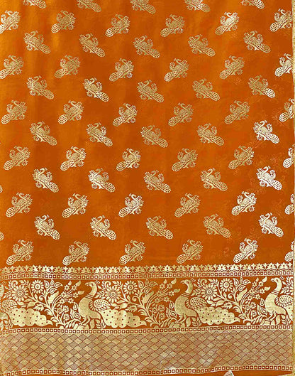 Yellow Georgette Foil Printed Saree