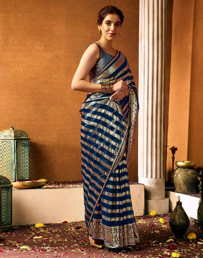 Rama Blue Georgette Foil Printed Saree
