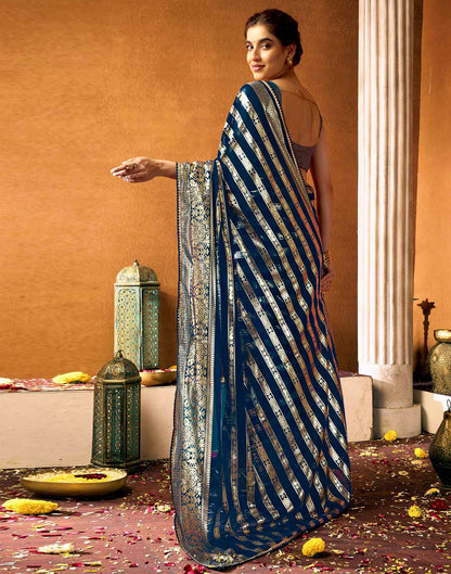 Rama Blue Georgette Foil Printed Saree
