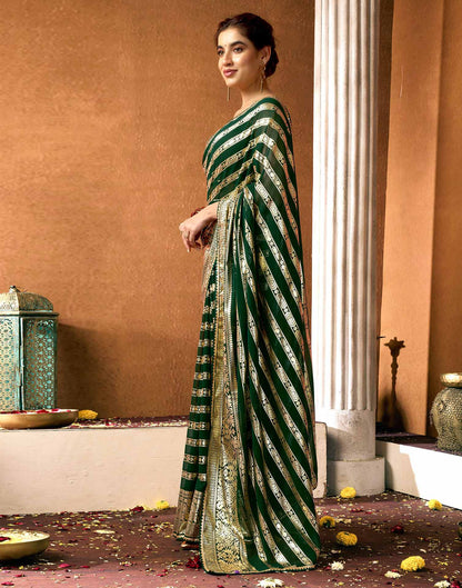 Dark Green Georgette Foil Printed Saree