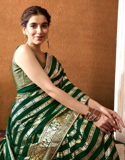 Dark Green Georgette Foil Printed Saree