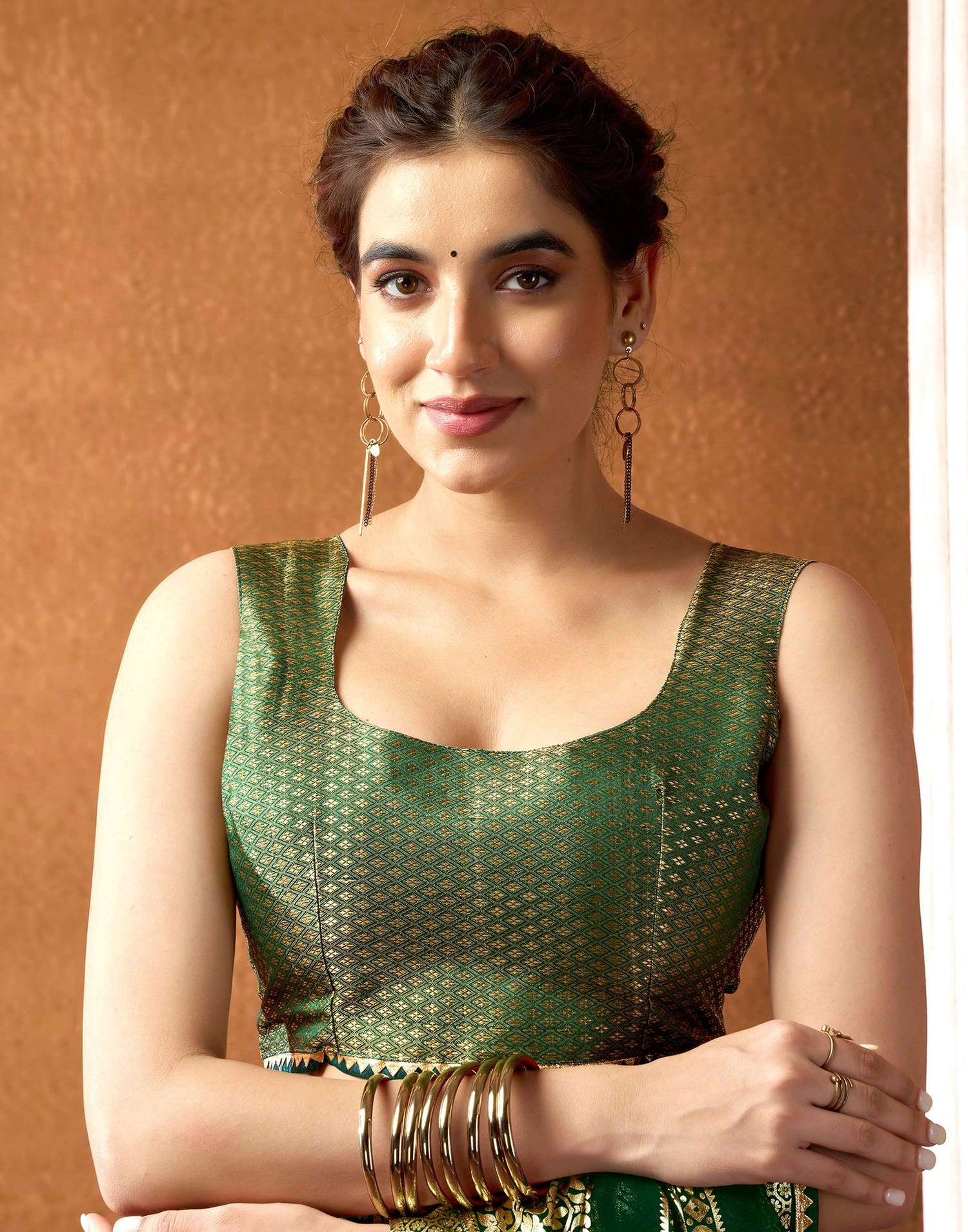 Dark Green Georgette Foil Printed Saree