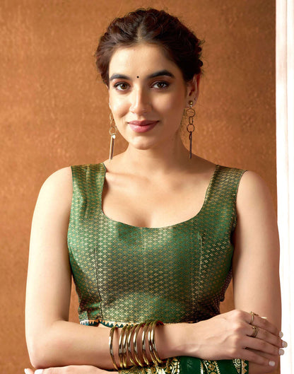 Dark Green Georgette Foil Printed Saree
