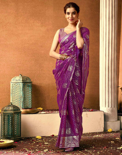 Dark Purple Georgette Foil Printed Saree