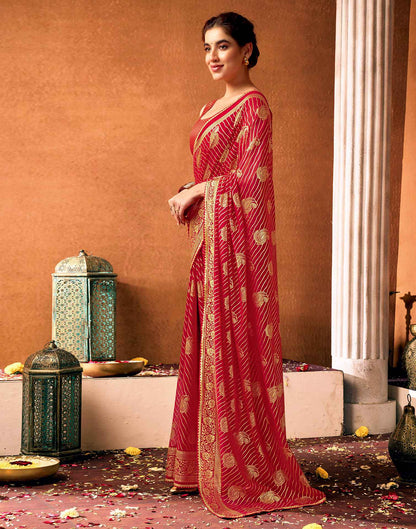 Red Georgette Foil Printed Saree